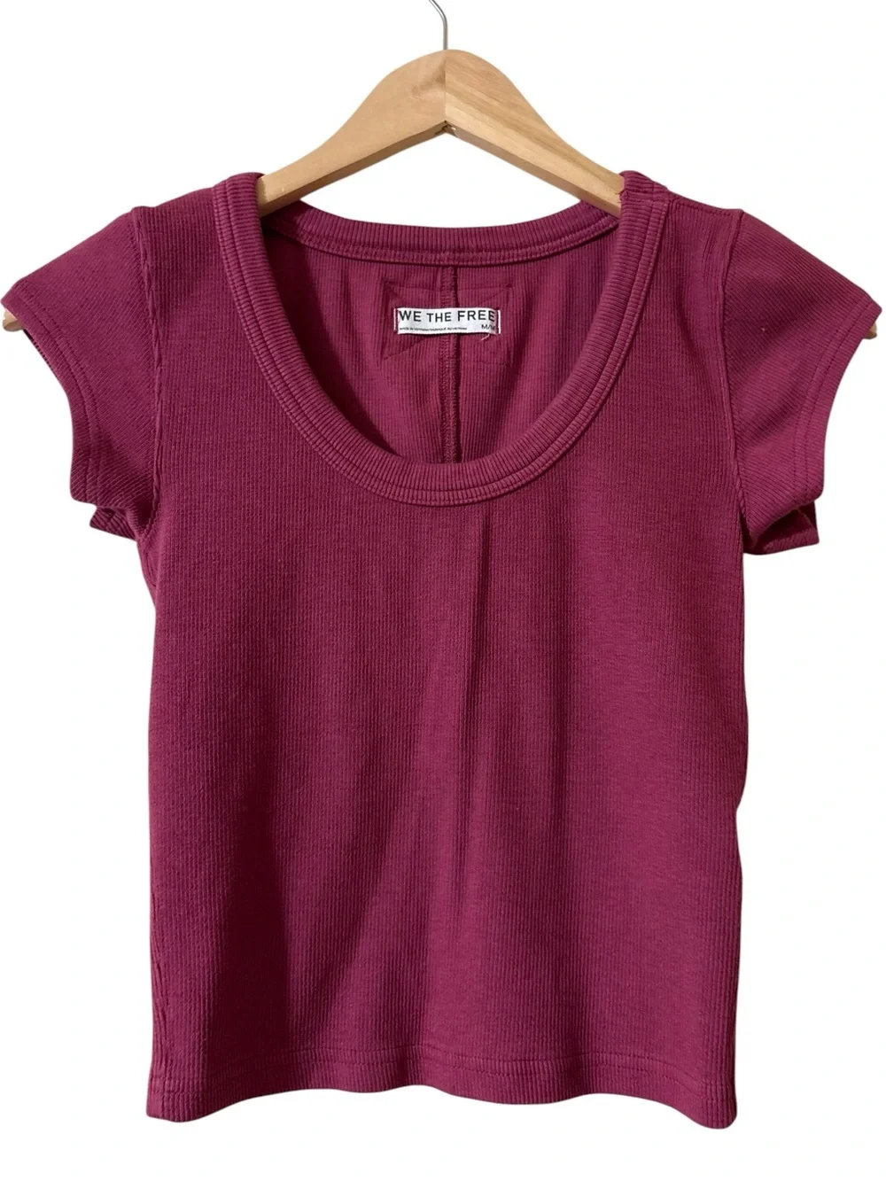 We The Free Brooklyn Tee Ribbed Scoop Berry Pink Mauve EUC M